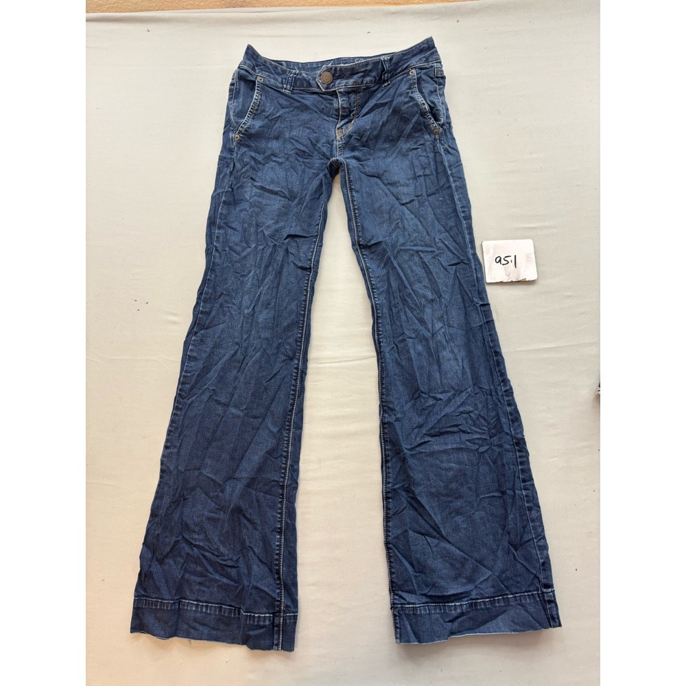 American Eagle Trouser Jeans Womens 4 Regular Dark Wash Stretch Wide Leg Flare